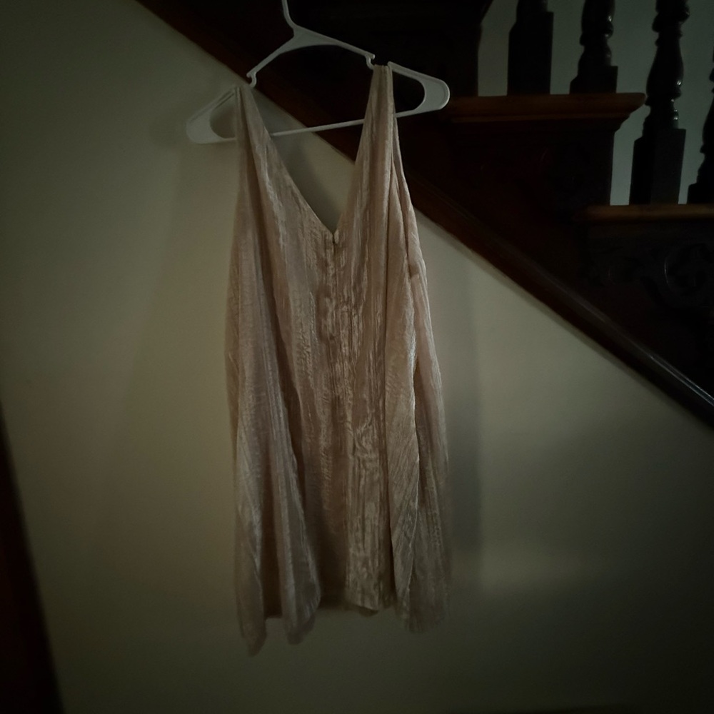 LOFT Crushed Velvet Sleeveless Shift Dress Nude Champagne Beige Sz 12 NWT Blush - Picture 4 of 9
